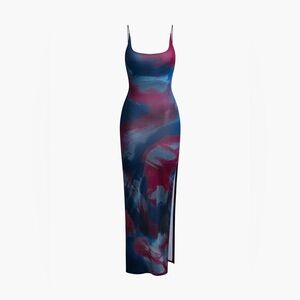 Micas Tie Dye Backless Slit Slip Midi Dress CC11-16-M